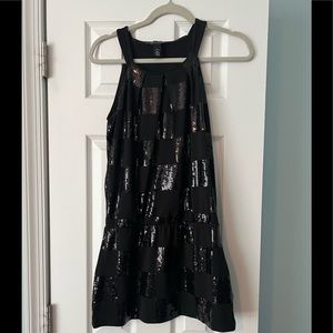 White House Black Market XS black sequin mini dress or can be worn as a blouse